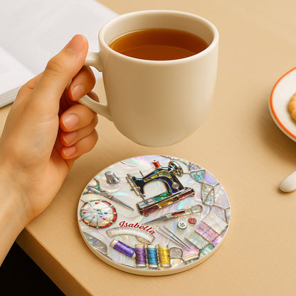 Sewing Essentials, Ceramic Coaster, Gift for Crafters and Sewing Lovers
