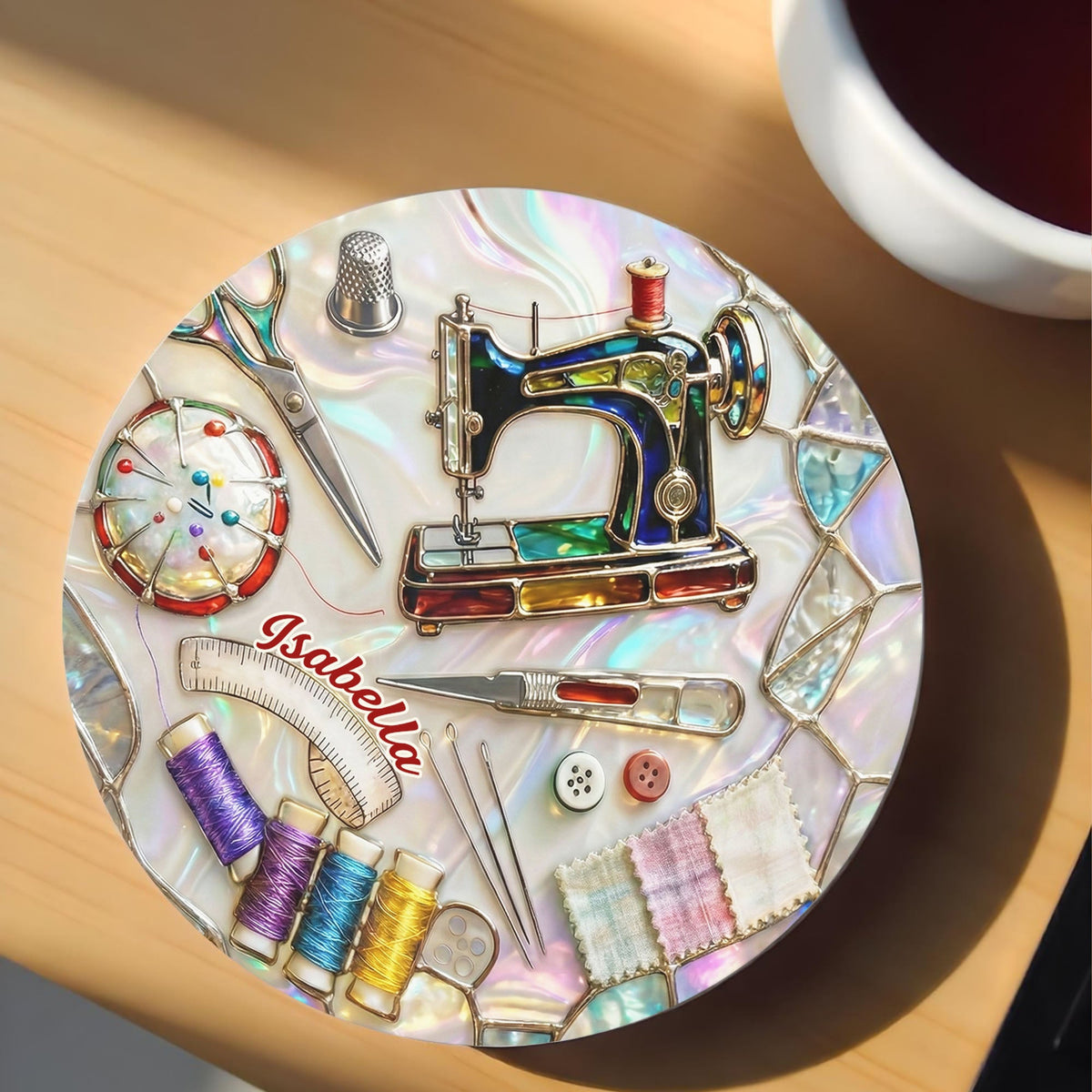 Sewing Essentials, Ceramic Coaster, Gift for Crafters and Sewing Lovers