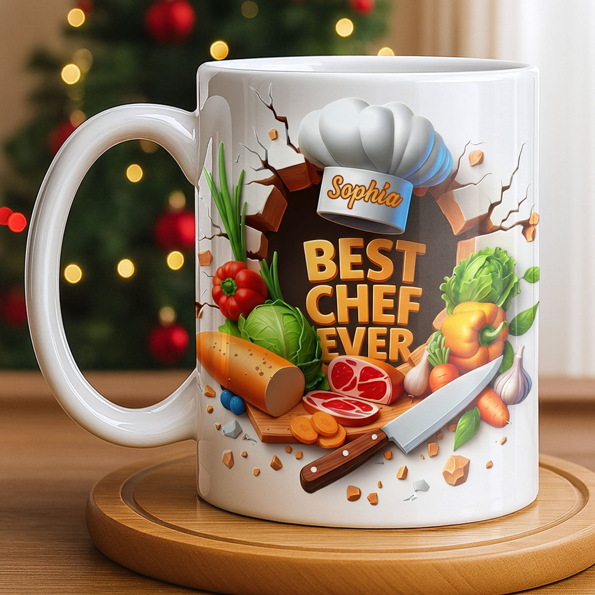 Best Chef Ever With Chef Hat And Vegetables, Custom Coffee Mug, Gift For Culinary Enthusiasts