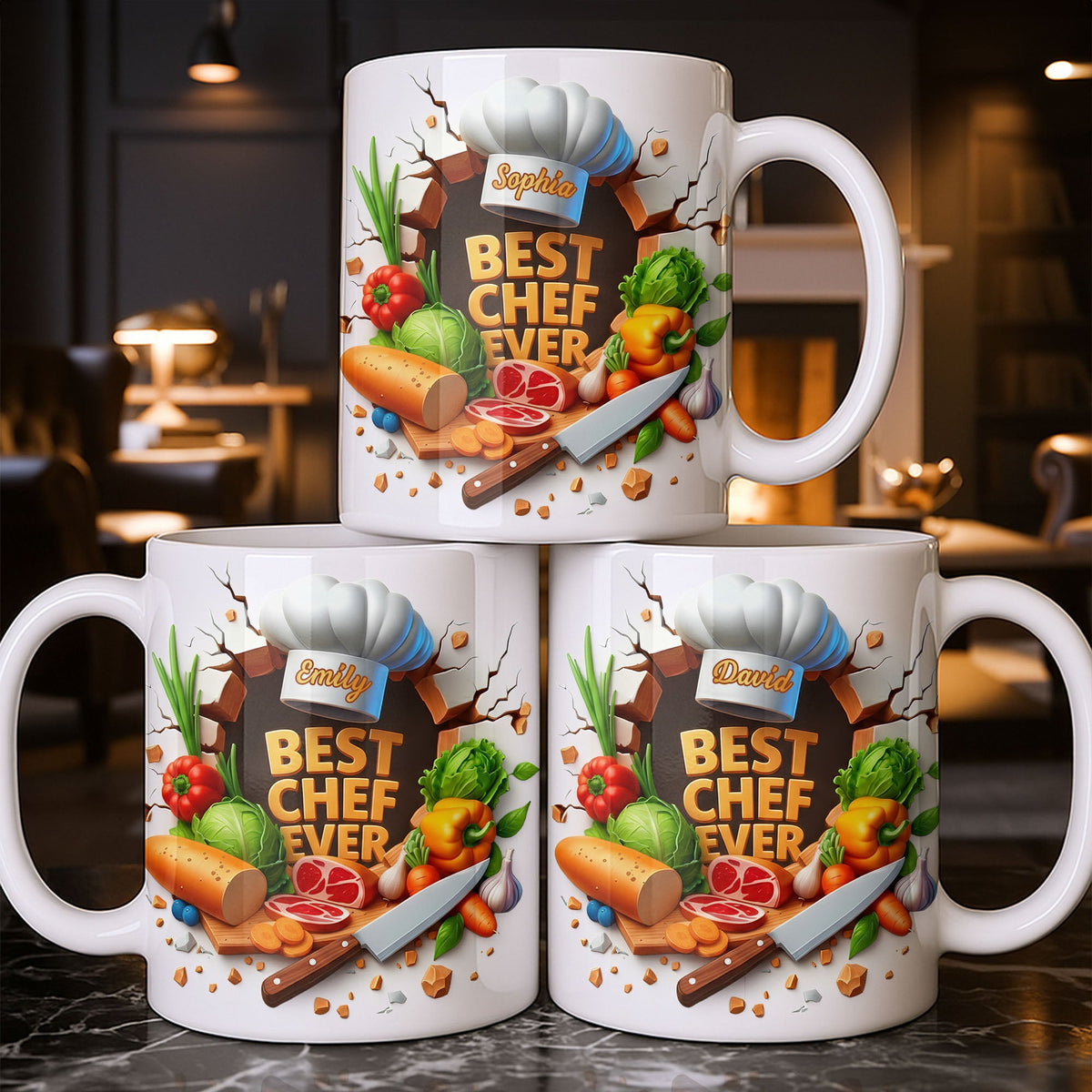 Best Chef Ever With Chef Hat And Vegetables, Custom Coffee Mug, Gift For Culinary Enthusiasts