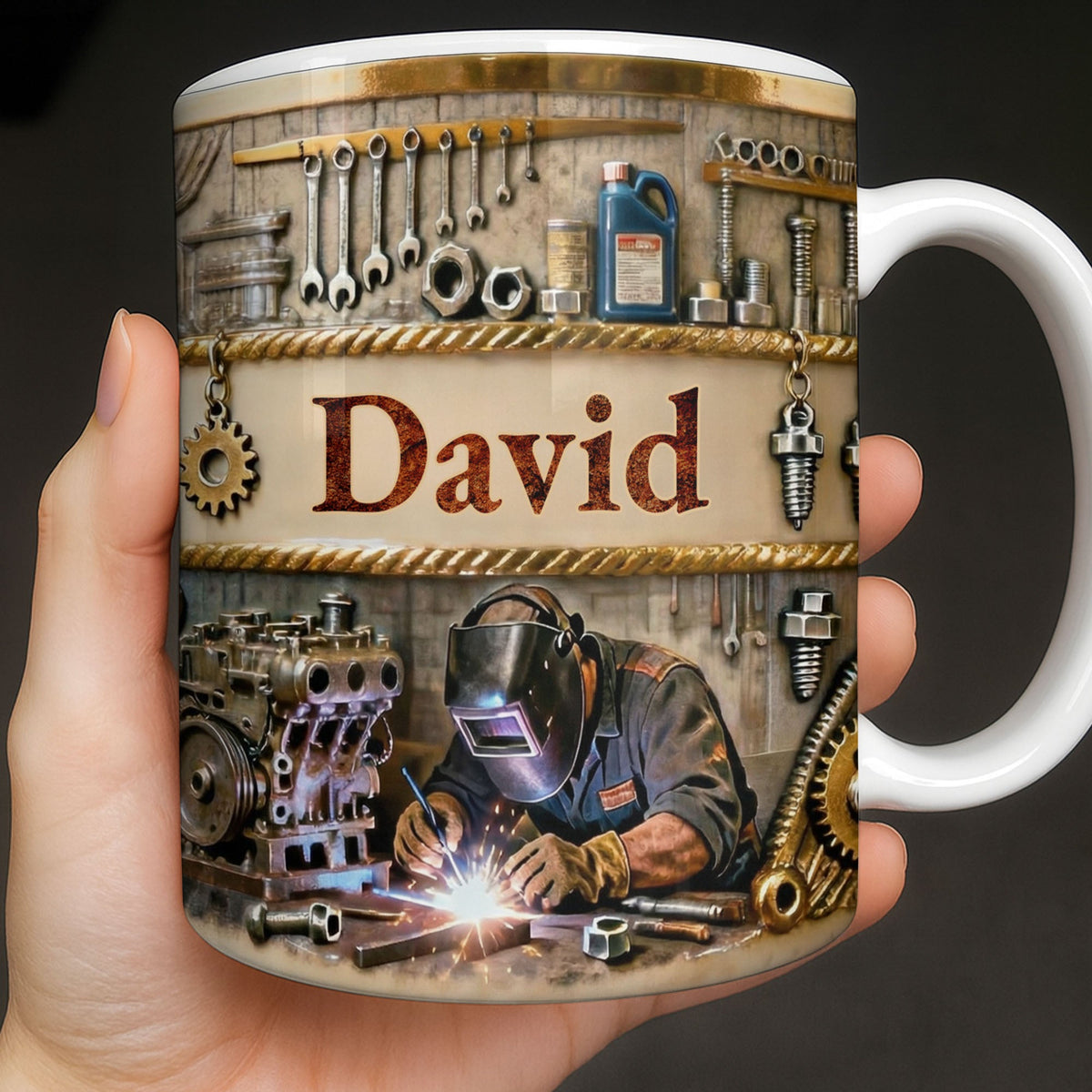 Customizable Name,Tools And Gears Coffee Mug, Gift For Mechanics And Engineers