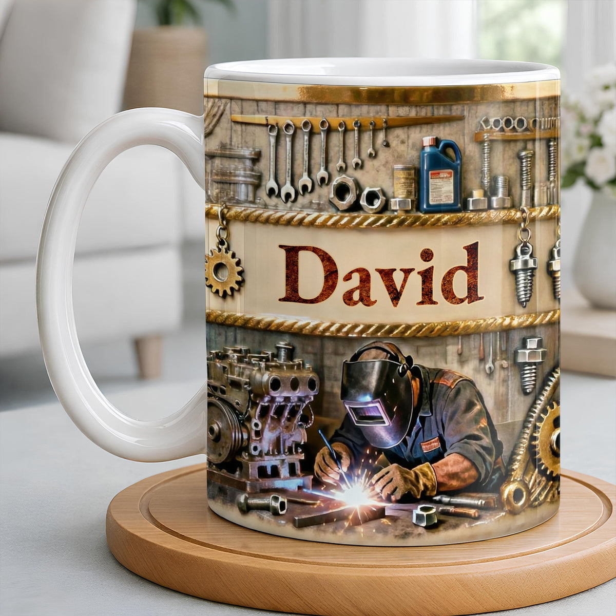 Customizable Name,Tools And Gears Coffee Mug, Gift For Mechanics And Engineers