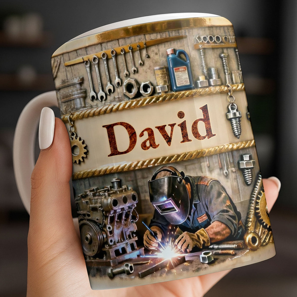 Customizable Name,Tools And Gears Coffee Mug, Gift For Mechanics And Engineers