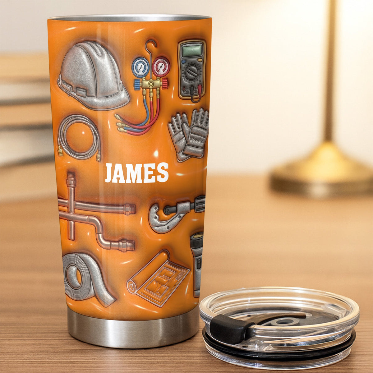 Customizable Construction Theme Tumbler 20oz 30oz, Gift for Husband and Construction Workers