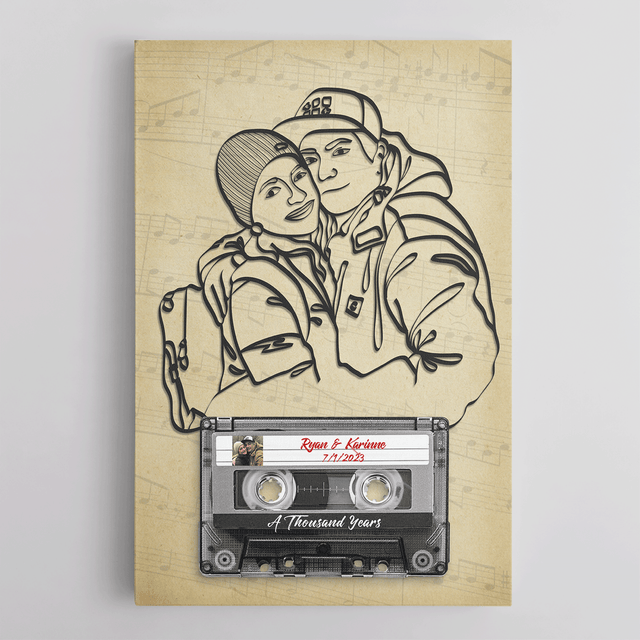 Custom Photo, Song Name, Customizable Name And Date Cassette Tape Canvas Wall Art Personalized Gift For Couple, Anniversary Gift, Wedding Gift