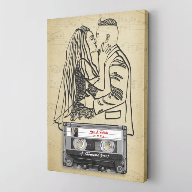 Custom Photo, Song Name, Customizable Name And Date Cassette Tape Canvas Wall Art Personalized Gift For Couple, Anniversary Gift, Wedding Gift