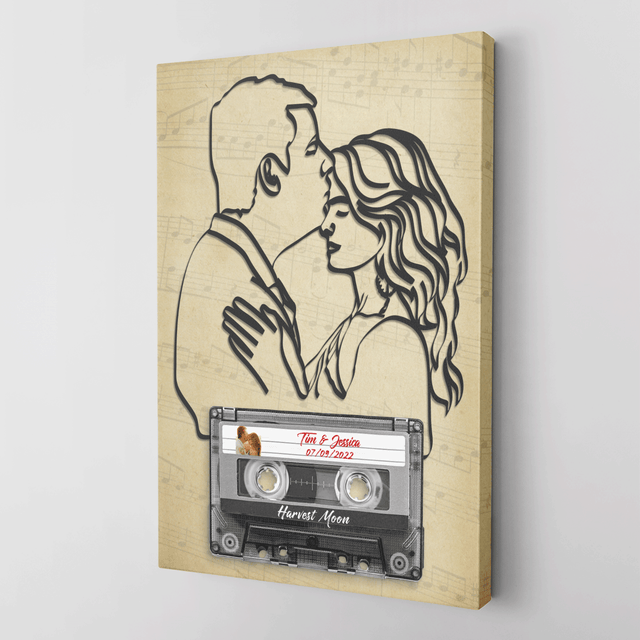 Custom Photo, Song Name, Customizable Name And Date Cassette Tape Canvas Wall Art Personalized Gift For Couple, Anniversary Gift, Wedding Gift