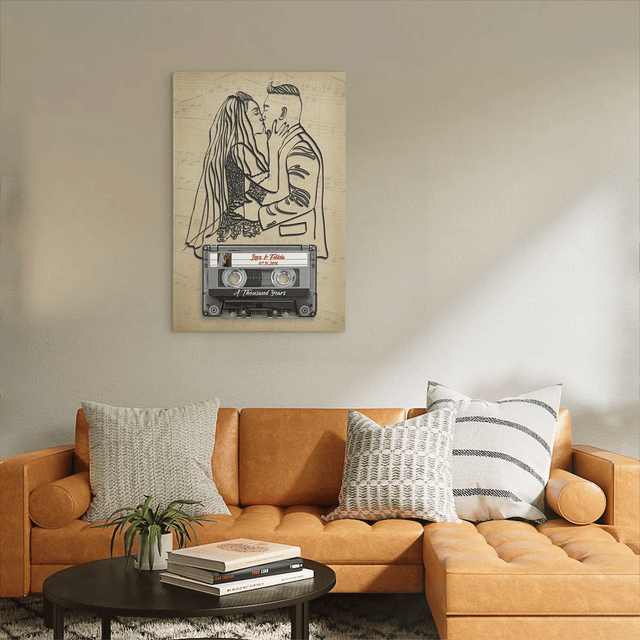 Custom Photo, Song Name, Customizable Name And Date Cassette Tape Canvas Wall Art Personalized Gift For Couple, Anniversary Gift, Wedding Gift