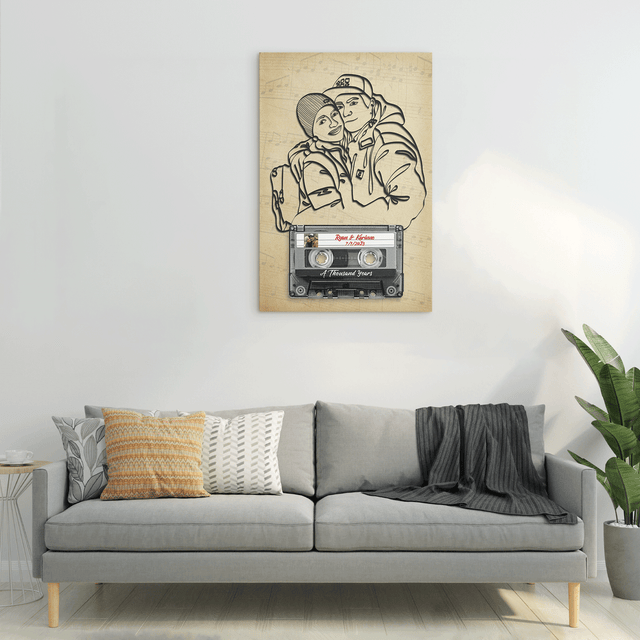 Custom Photo, Song Name, Customizable Name And Date Cassette Tape Canvas Wall Art Personalized Gift For Couple, Anniversary Gift, Wedding Gift