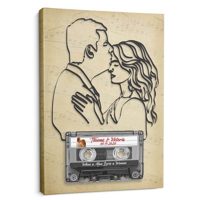 Custom Photo, Song Name, Customizable Name And Date Cassette Tape Canvas Wall Art Personalized Gift For Couple, Anniversary Gift, Wedding Gift