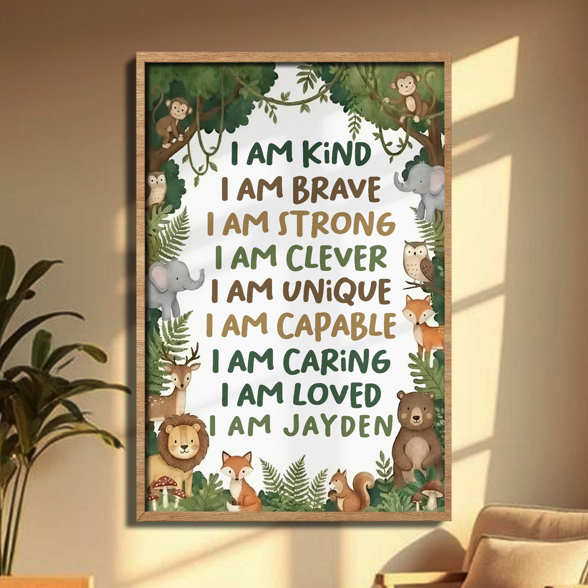 I Am Kind, I Am Brave, I Am Loved, Forest Animals Poster, Gift For Children