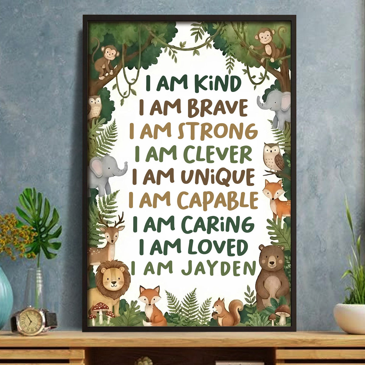 I Am Kind, I Am Brave, I Am Loved, Forest Animals Poster, Gift For Children