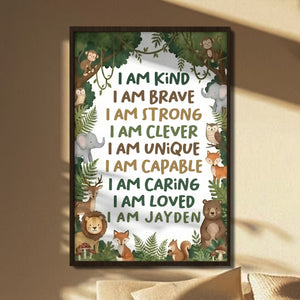 I Am Kind, I Am Brave, I Am Loved, Forest Animals Poster, Gift For Children