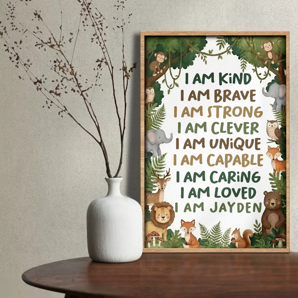 I Am Kind, I Am Brave, I Am Loved, Forest Animals Poster, Gift For Children