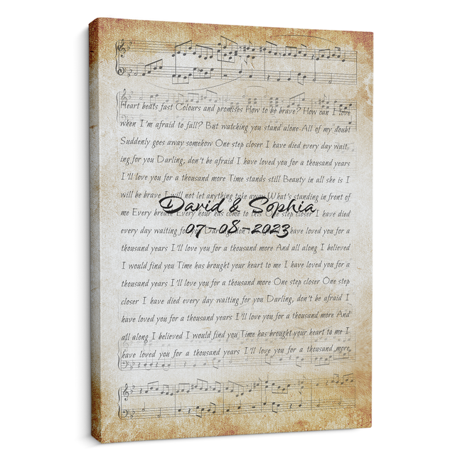 Custom Song Lyrics, Customizable Name And Date Personalized Canvas Wall Art Perfect Gift For Couple, Anniversary Gift, Wedding Gift