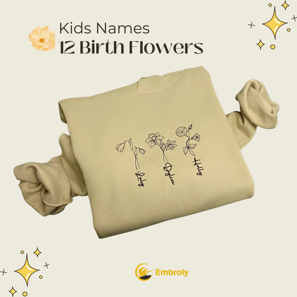 Personalized Birth Flower Mom Sweatshirt or Hoodie - Embroidered Shirt For Mom, Grandma, Mother's Day Gift