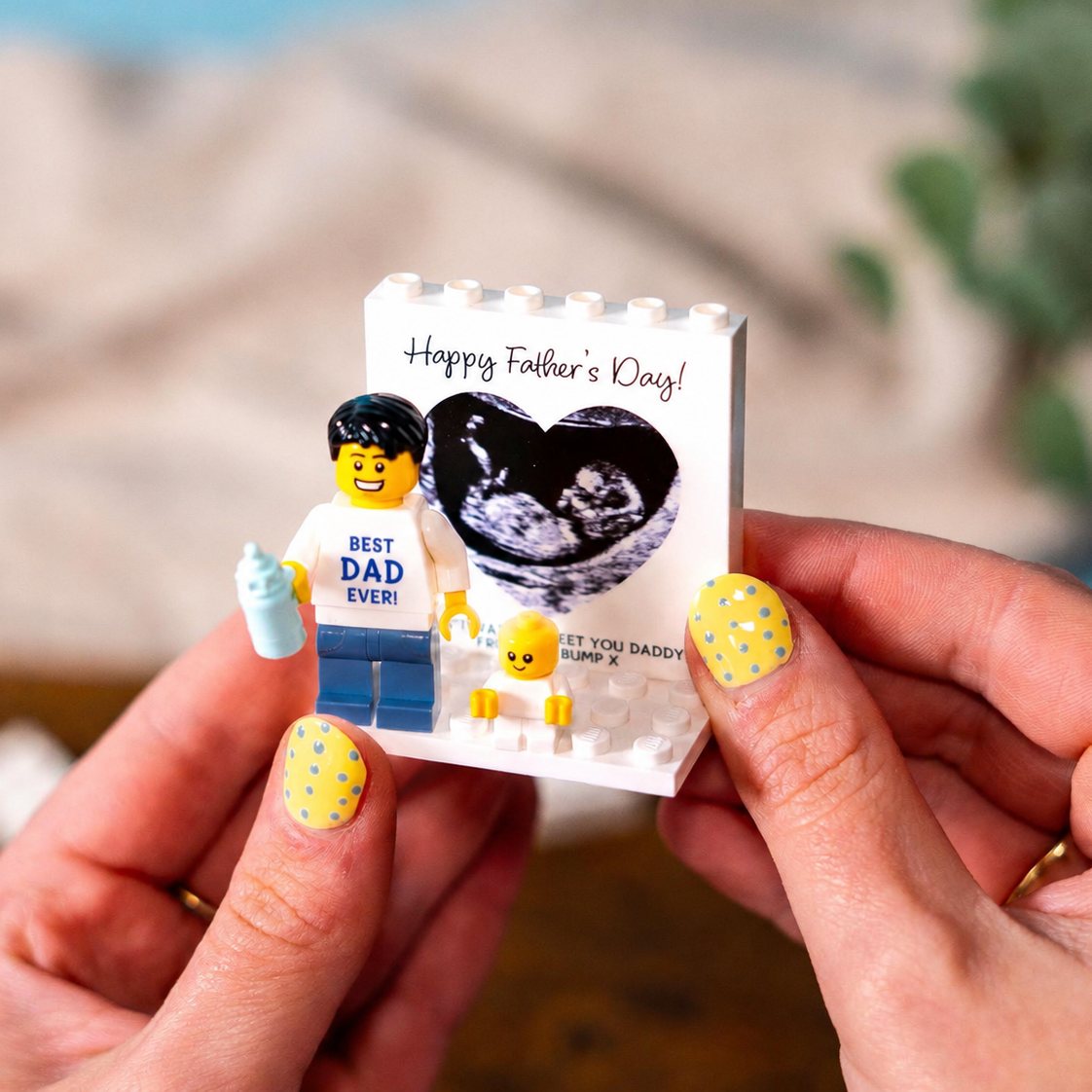 Baby Scan Photo Block, Personalised First Father's Day Gift, Custom Dad Minifigure, New Dad Pregnancy Keepsake, Daddy Gift From Bump
