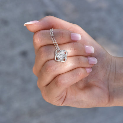 To My Sister You Are The Best Friend Of My Heart Necklace With Message Card, Birthday Gift, Meaningful Gift For Sister, Love From Sis. Love_Knot_Model_Hand_Silver_+5.jpg