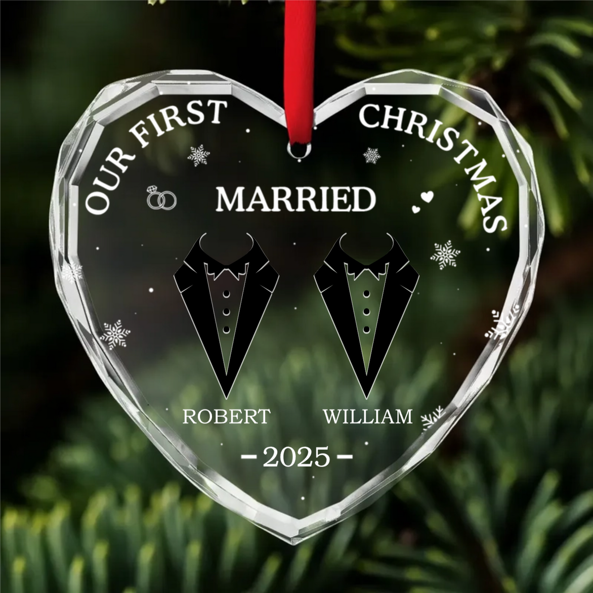 Our First Christmas Married - Personalized Crystal Ornament - Gift For Couple, Anniversary Gift, Christmas Gift