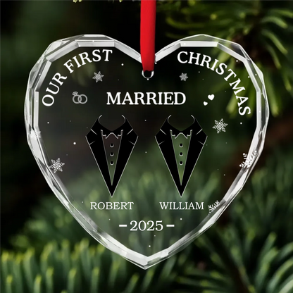 Our First Christmas Married - Personalized Crystal Ornament - Gift For Couple, Anniversary Gift, Christmas Gift