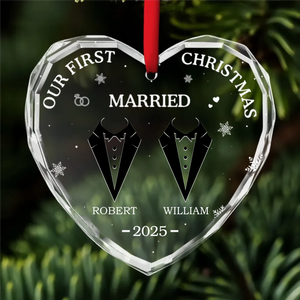 Our First Christmas Married - Personalized Crystal Ornament - Gift For Couple, Anniversary Gift, Christmas Gift