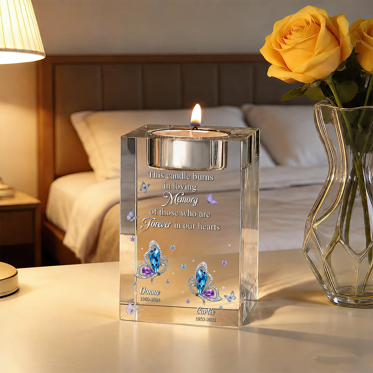 Forever In Our Hearts - Personalized Crystal Candle Holder
