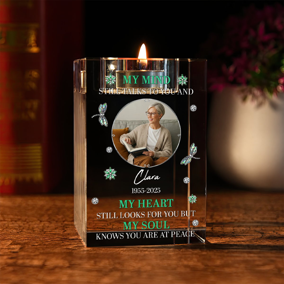 My Mind My Heart My Soul Memorial Personalized Crystal Candle Holder
