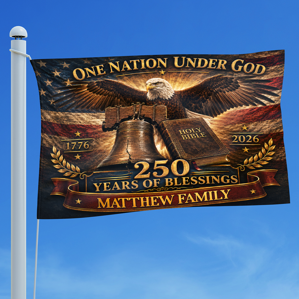 Family Name 250 Years of Freedom - Patriotic House Flag