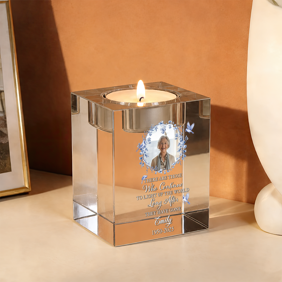 When You Miss Me Have No Fear Blue Jay - Personalized Crystal Candle Holder