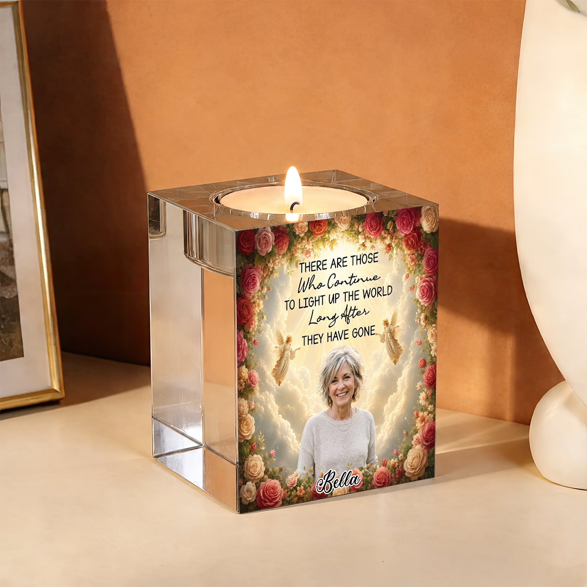Sunset Memorial Custopm Photo Personalized Crystal Candle Holder - Memorial Gift