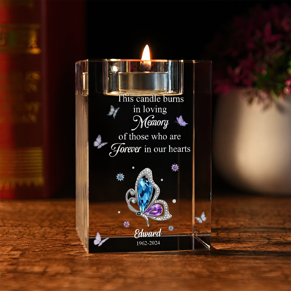 Forever In Our Hearts - Personalized Crystal Candle Holder