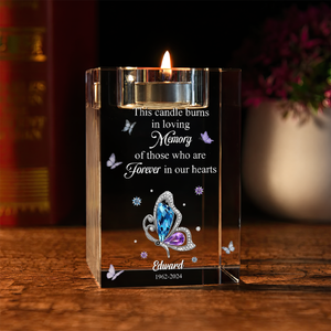 Forever In Our Hearts - Personalized Crystal Candle Holder