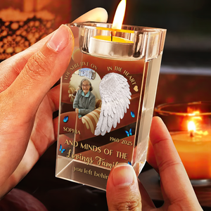 Custom Name and Photo Personalized Crystal Candle Holder - Memorial Gift