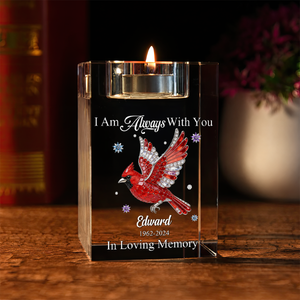 Cardinal Memorial Personalized Crystal Candle Holder