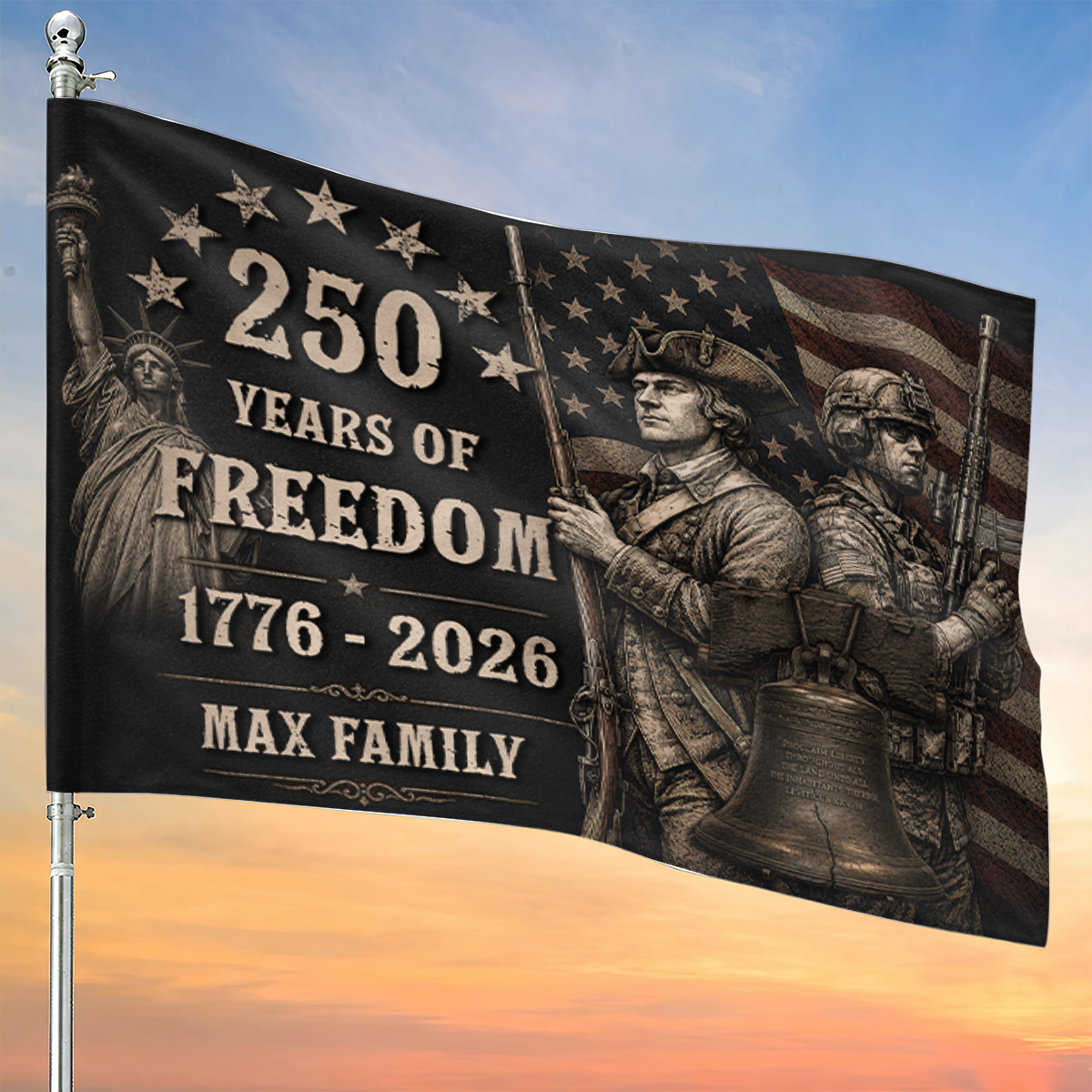 Family Name 250 Years of Freedom - Patriotic House Flag