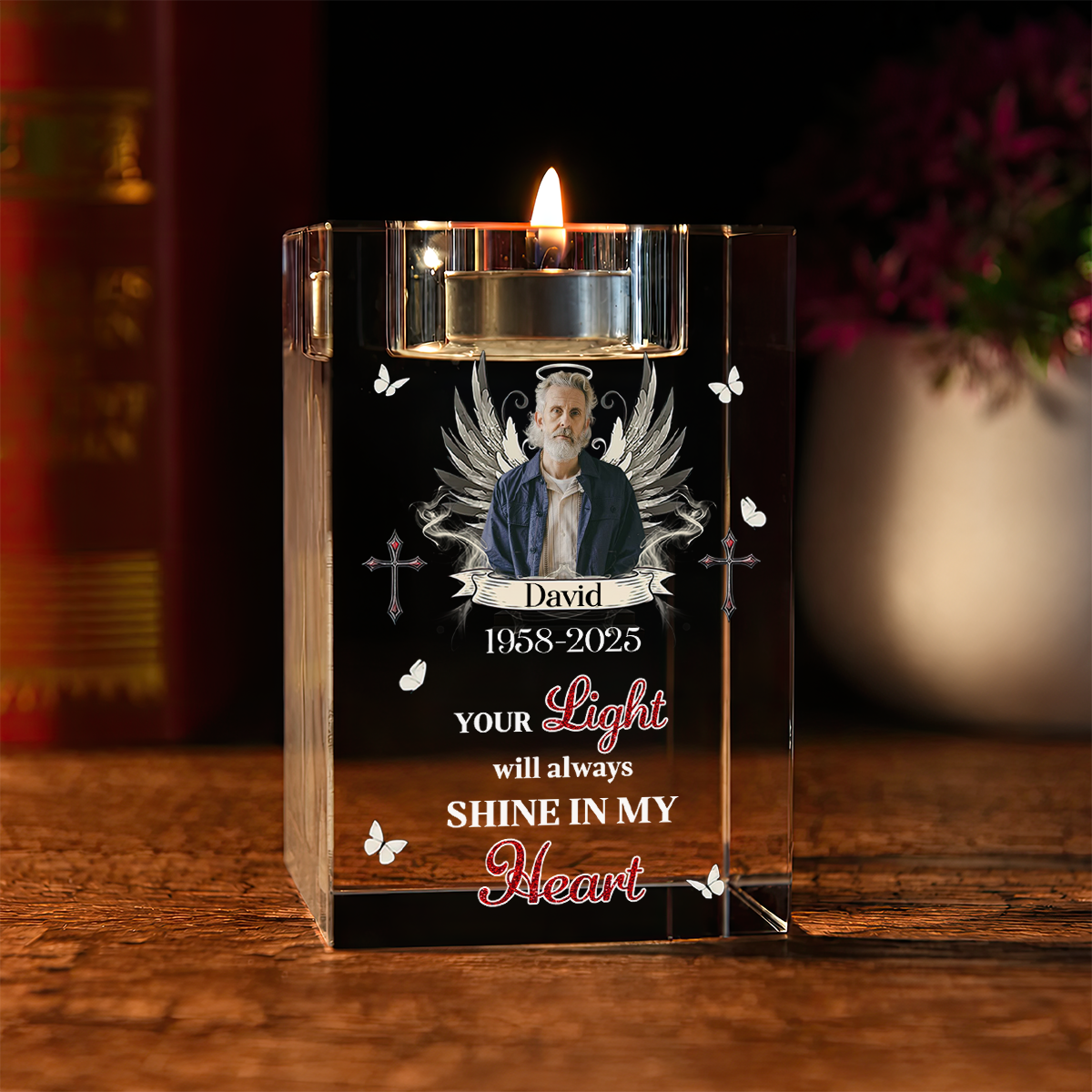 Personalized Crystal Candle Holder - Memorial Gift