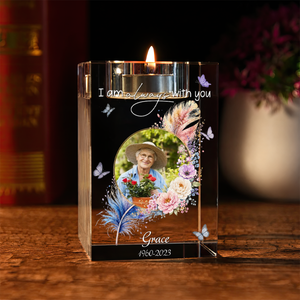 I Am Aways With You Feathers Memorial Personalized Crystal Candle Holder