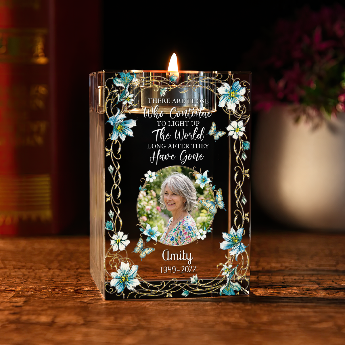 The Light Remains Personalized Crystal Candle Holder - Memorial Gift