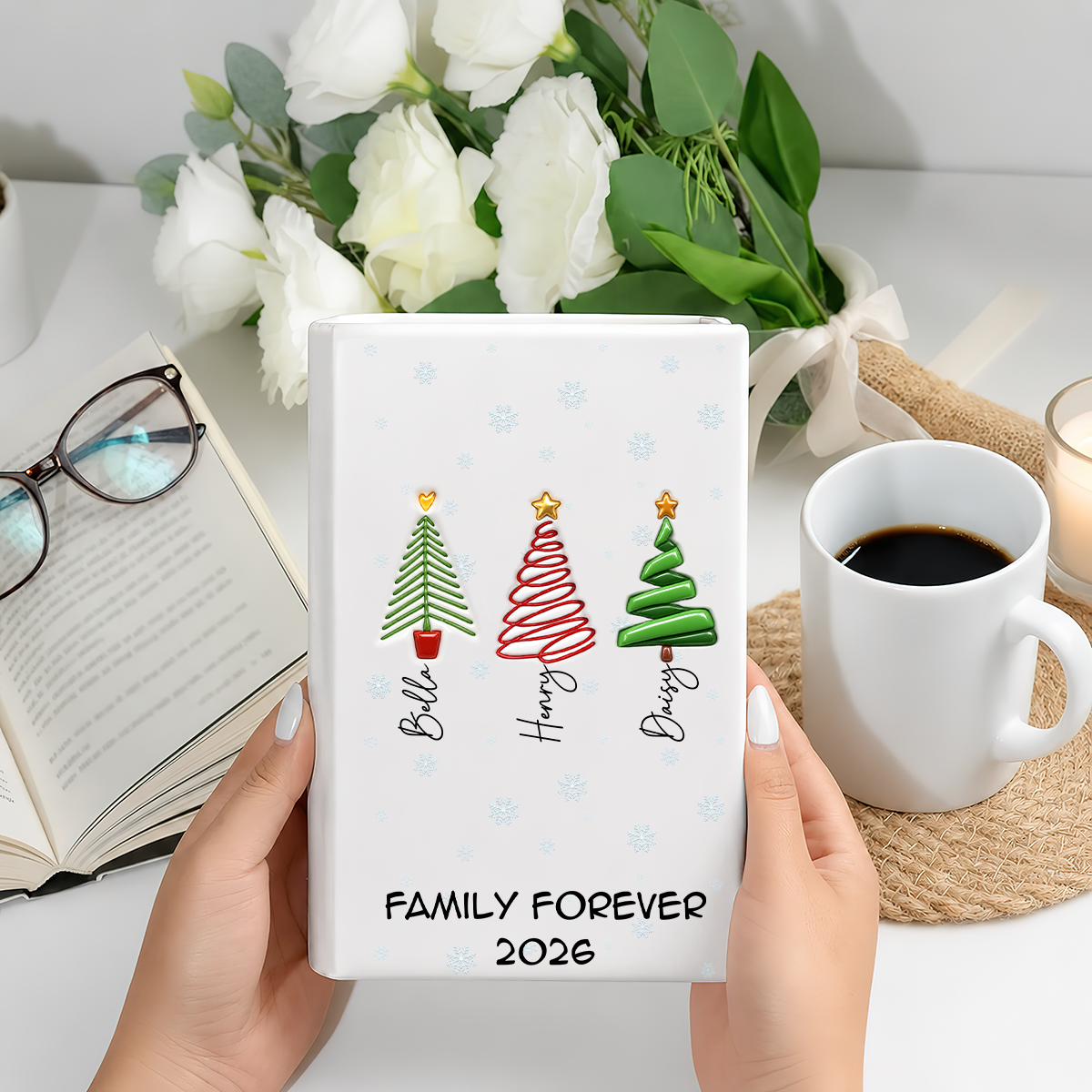 Family Christmas Tree Names - Personalized Ceramic Book Vase