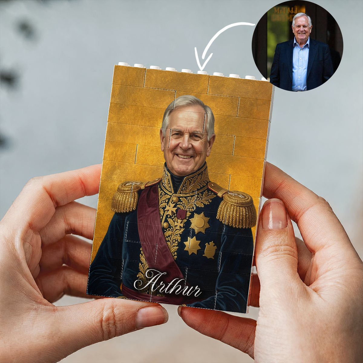 Custom Photo Royal Portrait Dad GrandPa Family - Personalized Shaped Building Brick Blocks