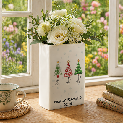 Family Christmas Tree Names - Personalized Ceramic Book Vase