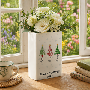 Family Christmas Tree Names - Personalized Ceramic Book Vase