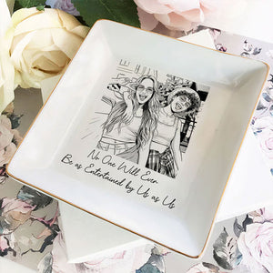 Best Friends Gift For Her Custom Photo Sketch Line Art - Personalized Jewelry Dish
