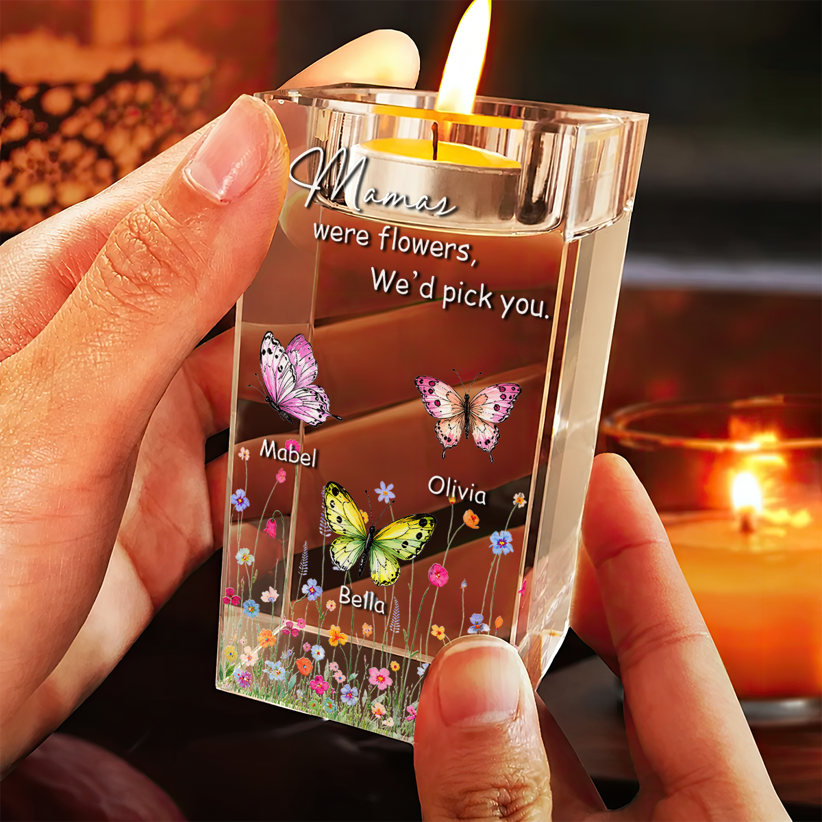 If Mama Were Flowers - Personalized Crystal Candle Holder