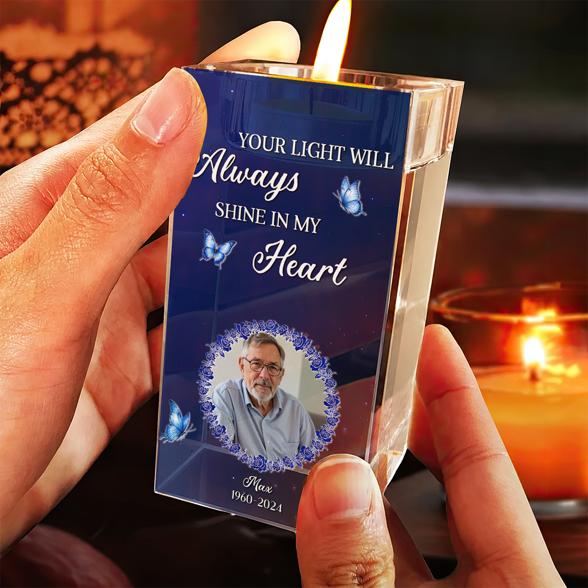Your Light Will Always Shine In My Heart - Personalized Crystal Candle Holder