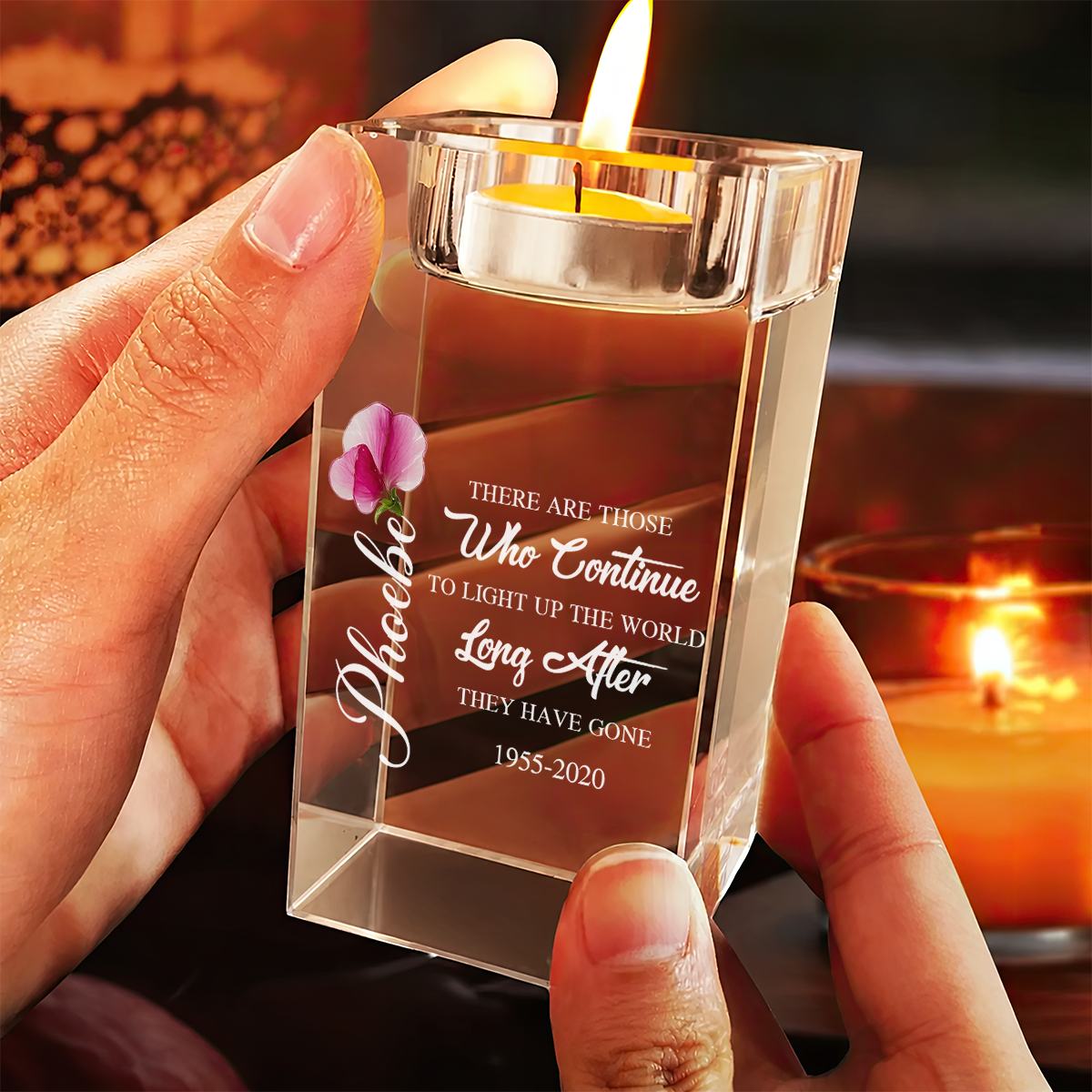 Flowers Light Up The World - Personalized Crystal Candle Holder