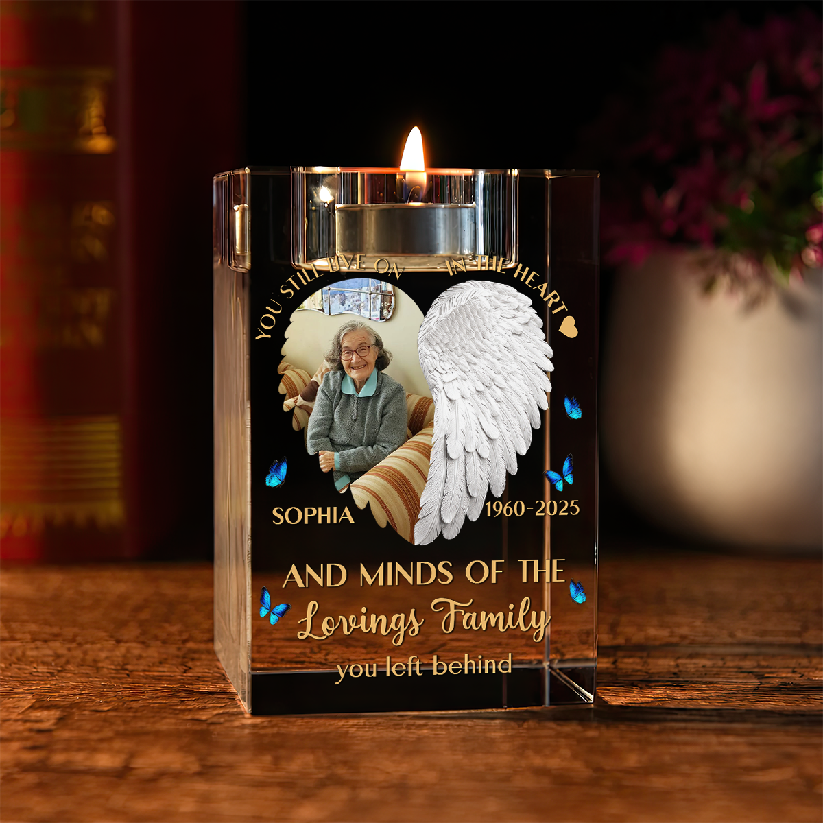 Custom Name and Photo Personalized Crystal Candle Holder - Memorial Gift