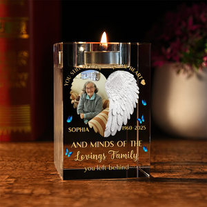 Custom Name and Photo Personalized Crystal Candle Holder - Memorial Gift
