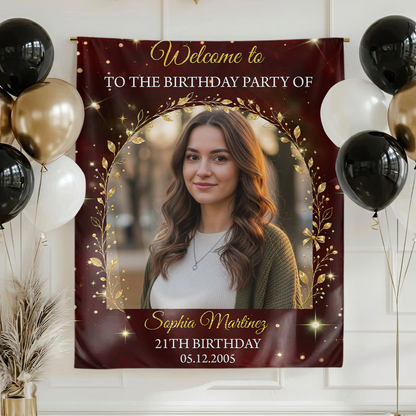 Welcome To The Birthday Party - Custom Name & Photo Law Sign - Birthday Party Welcome Sign