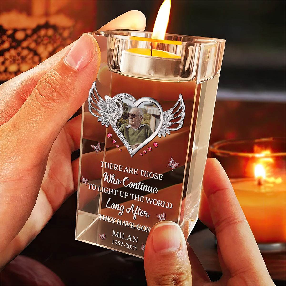When You Miss Me Light This Up Blessing - Personalized Crystal Candle Holder